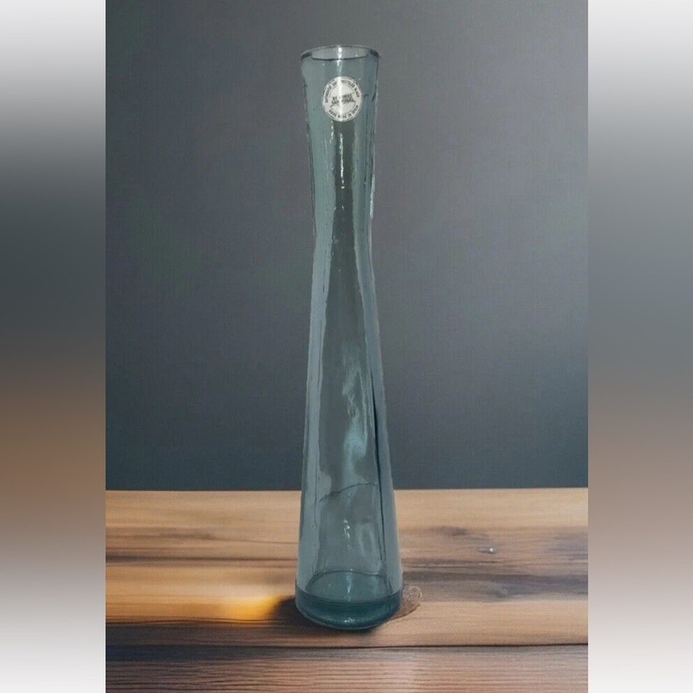 100% Recycled Glass Vase Handmade In Spain By Vidrios San Miguel Blue Bud 12”
